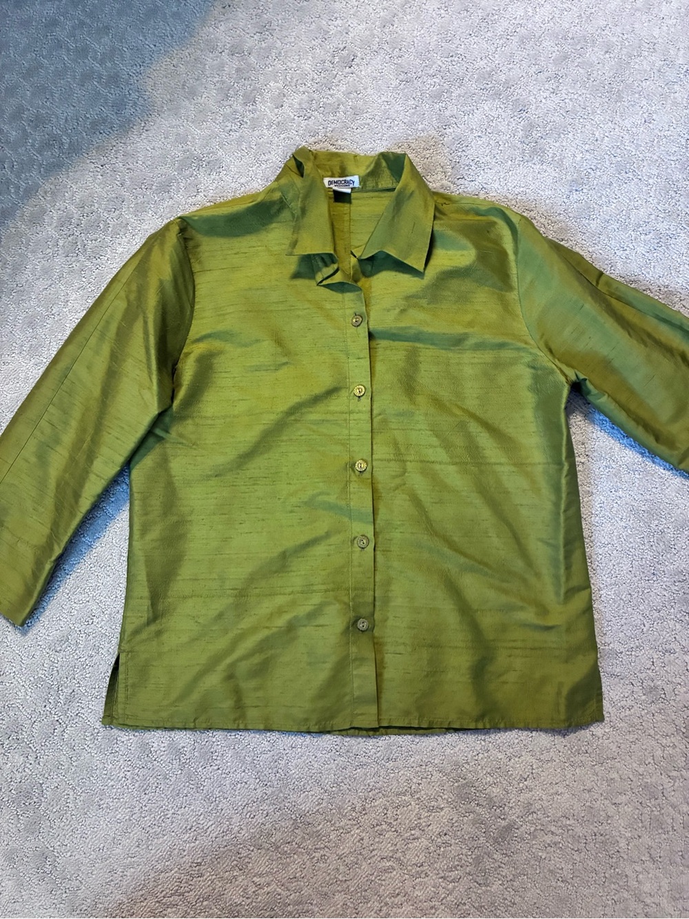 Democracy Silk Olive Green Button-Up Shirt - Women